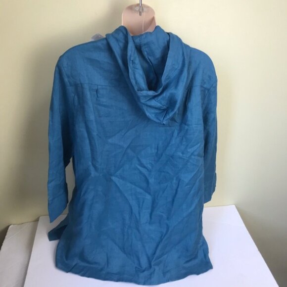 Alice Blue NEW Linen Shirt Hoodie Shirt Jacket Pockets Slits Button Minimalist L - Picture 3 of 15